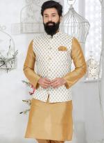 Banarasi Dhupion White Wedding Wear Banarasi Work Modi Jacket Kurta Pajama